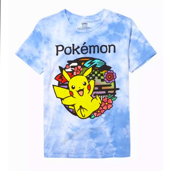 Pokemon Tops - NWT POKÉMON PIKACHU Periwinkle Blue Tie Dye BF Fit Graphic Tee Size L